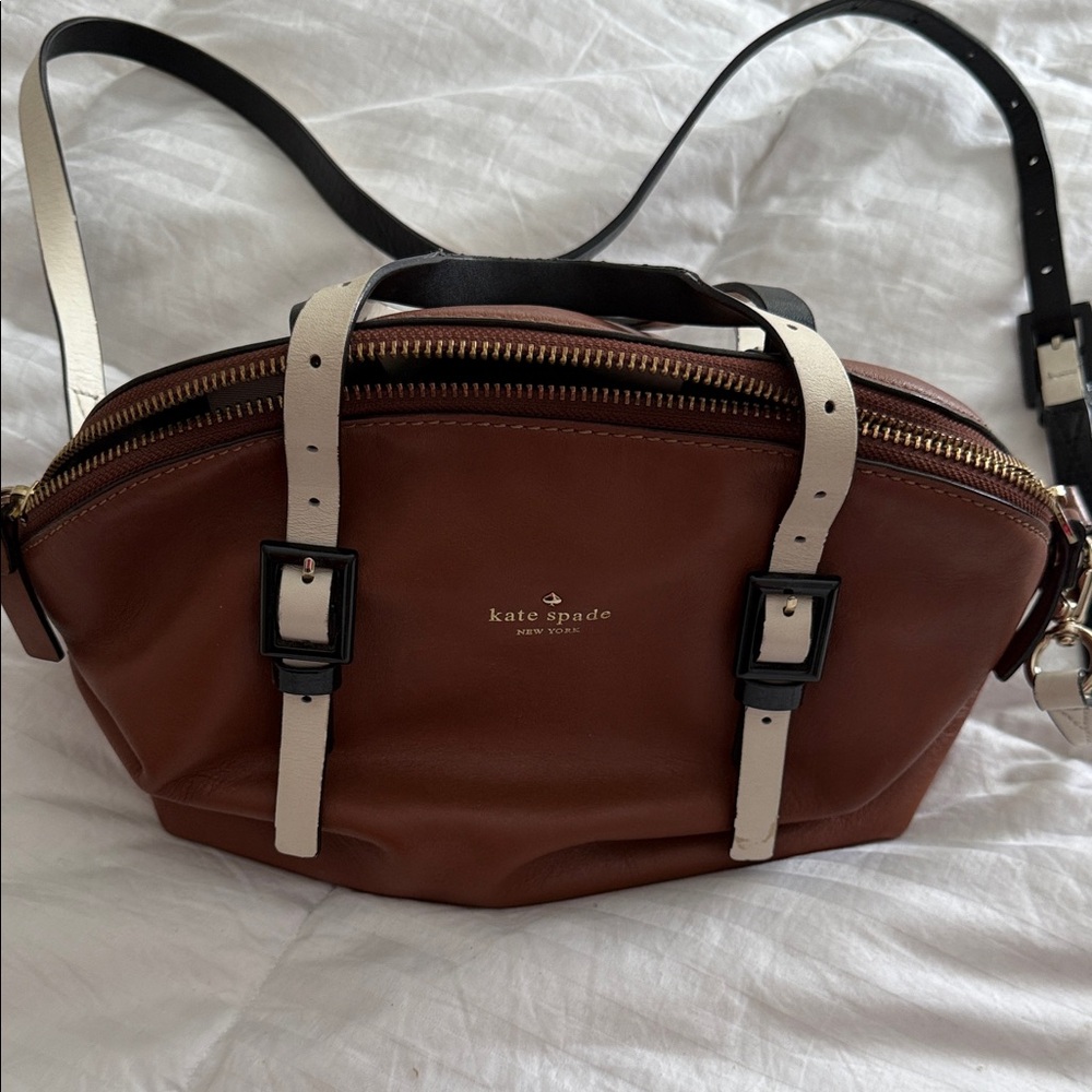 Kate Spade Brown Leather Bag with Black and White Straps